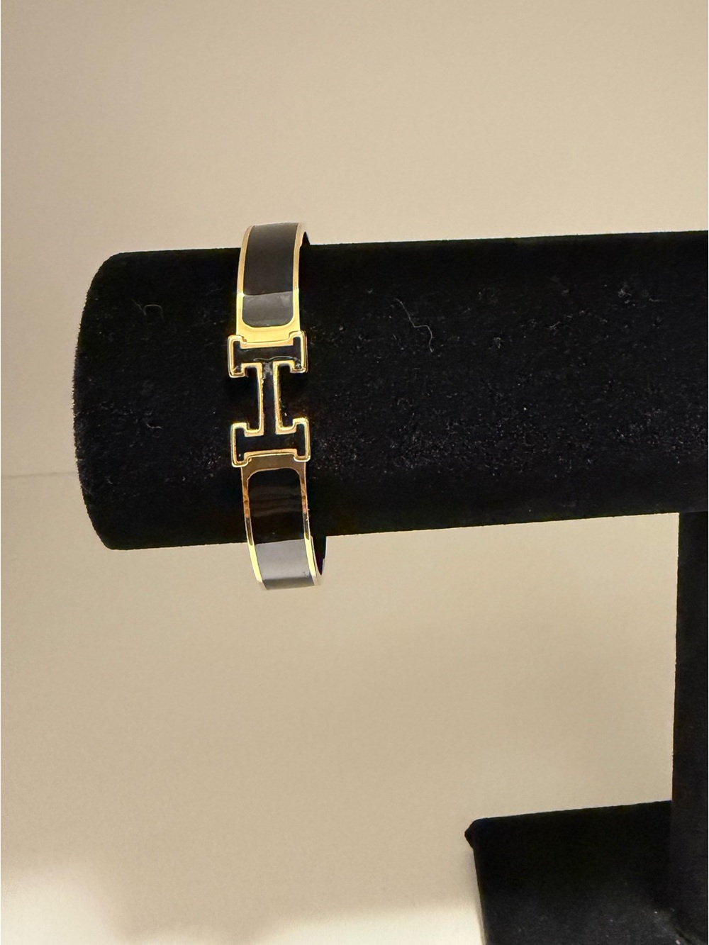 Hermes Black Enamel H-Link Bangle Bracelet